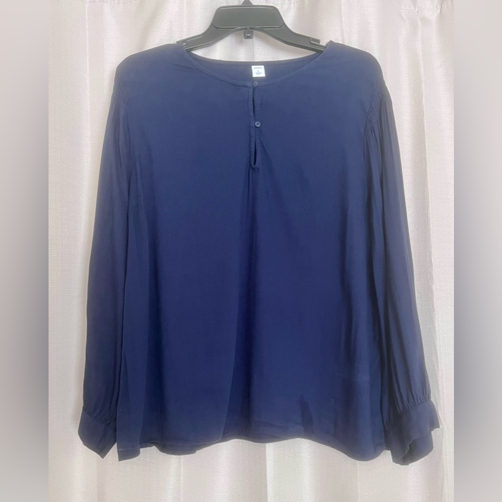 Old Navy Navy Blue Long Sleeve Henley Blouse Women’s XL Flowy Top